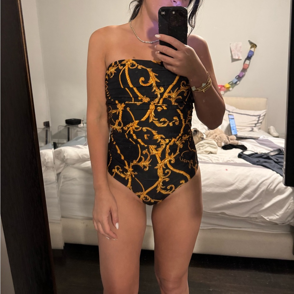 Ganni Black and Gold One Piece Swimsuit